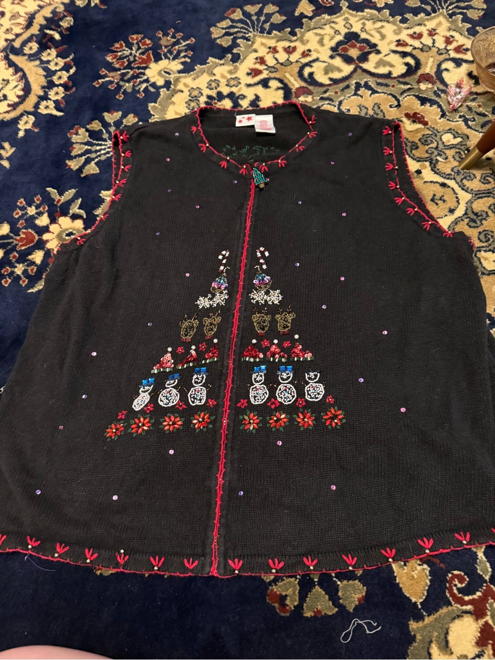 Black Embroidered Sleeveless Holiday Sweater Vest